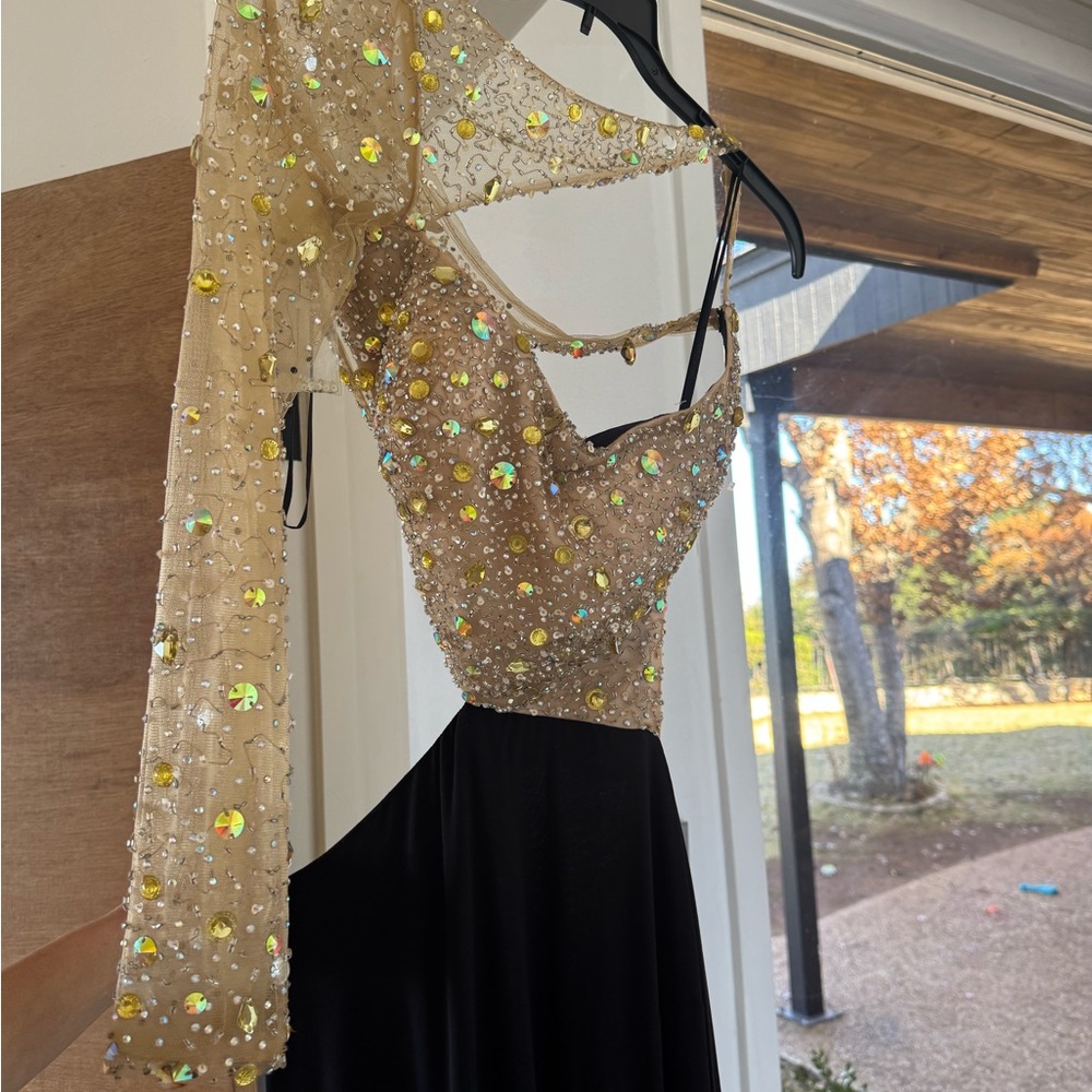 New Claudine Black & Rhinestone Gown with Nude Accents
